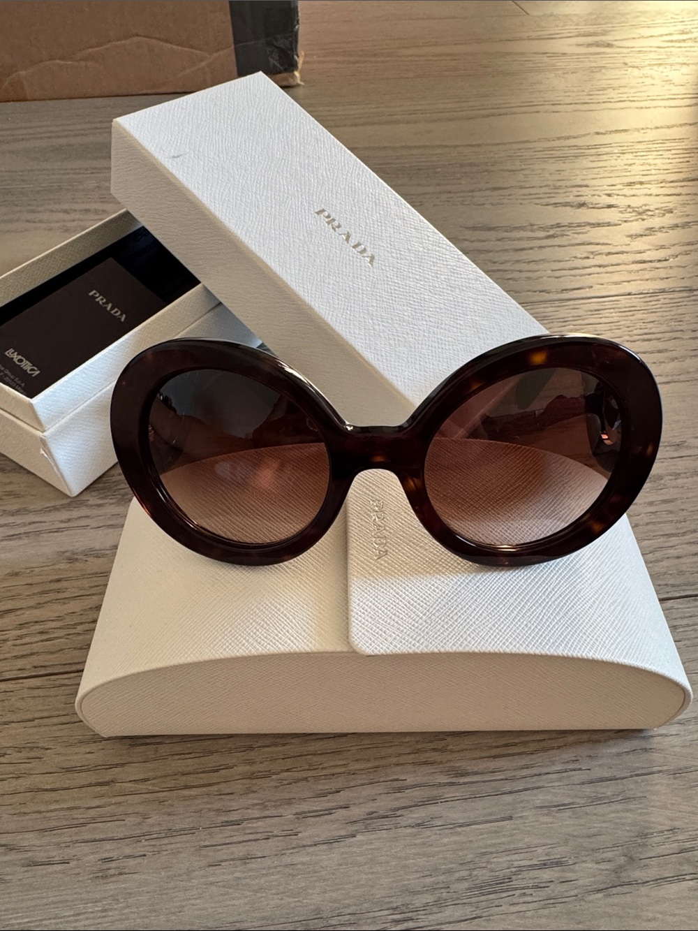 Prada Oversized Round Tortoiseshell Sunglasses - Brown Gradient Lenses